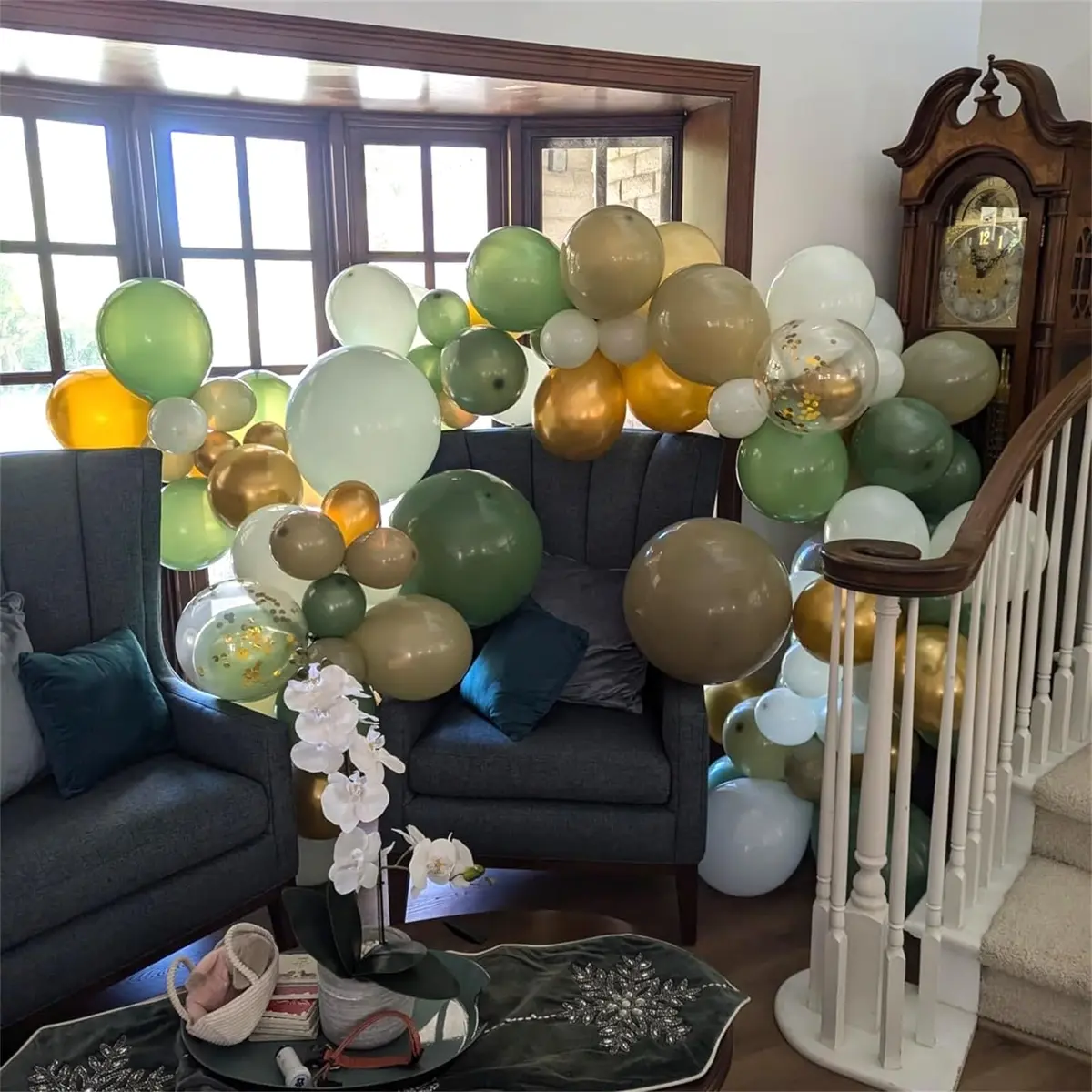 HILAVO Sage Green Balloons Set 60Pcs 12 Inch Olive Macaron Pastel Green Balloons with Metallic Confetti Gold Jungle Latex Balloon | Assorted Colors Value Pack - view 8