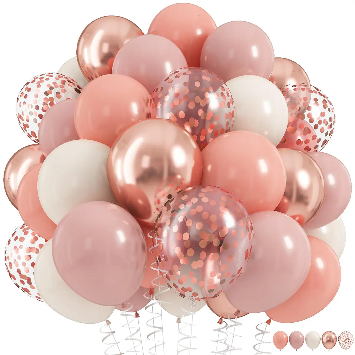 HILAVO Dusty Pink Balloon Set, 60Pcs 12 Inch Retro Blush Pink White Sand Nude Latex Balloon with Metallic Confetti Rose Pink Helium Balloon for Girls Women Birthday Party Baby Shower Boho Decoration Supplies - main product image
