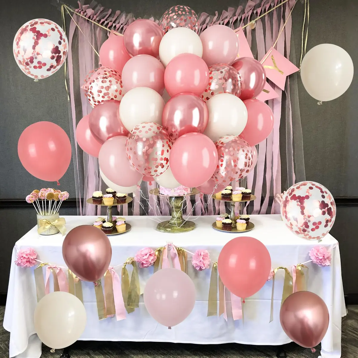 HILAVO Dusty Pink Balloon Set, 60Pcs 12 Inch Retro Blush Pink White Sand Nude Latex Balloon with Metallic Confetti Rose Pink Helium Balloon for Girls Women Birthday Party Baby Shower Boho Decoration Supplies - view 6
