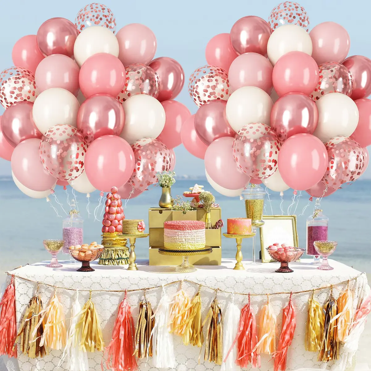 HILAVO Dusty Pink Balloon Set, 60Pcs 12 Inch Retro Blush Pink White Sand Nude Latex Balloon with Metallic Confetti Rose Pink Helium Balloon for Girls Women Birthday Party Baby Shower Boho Decoration Supplies - view 7