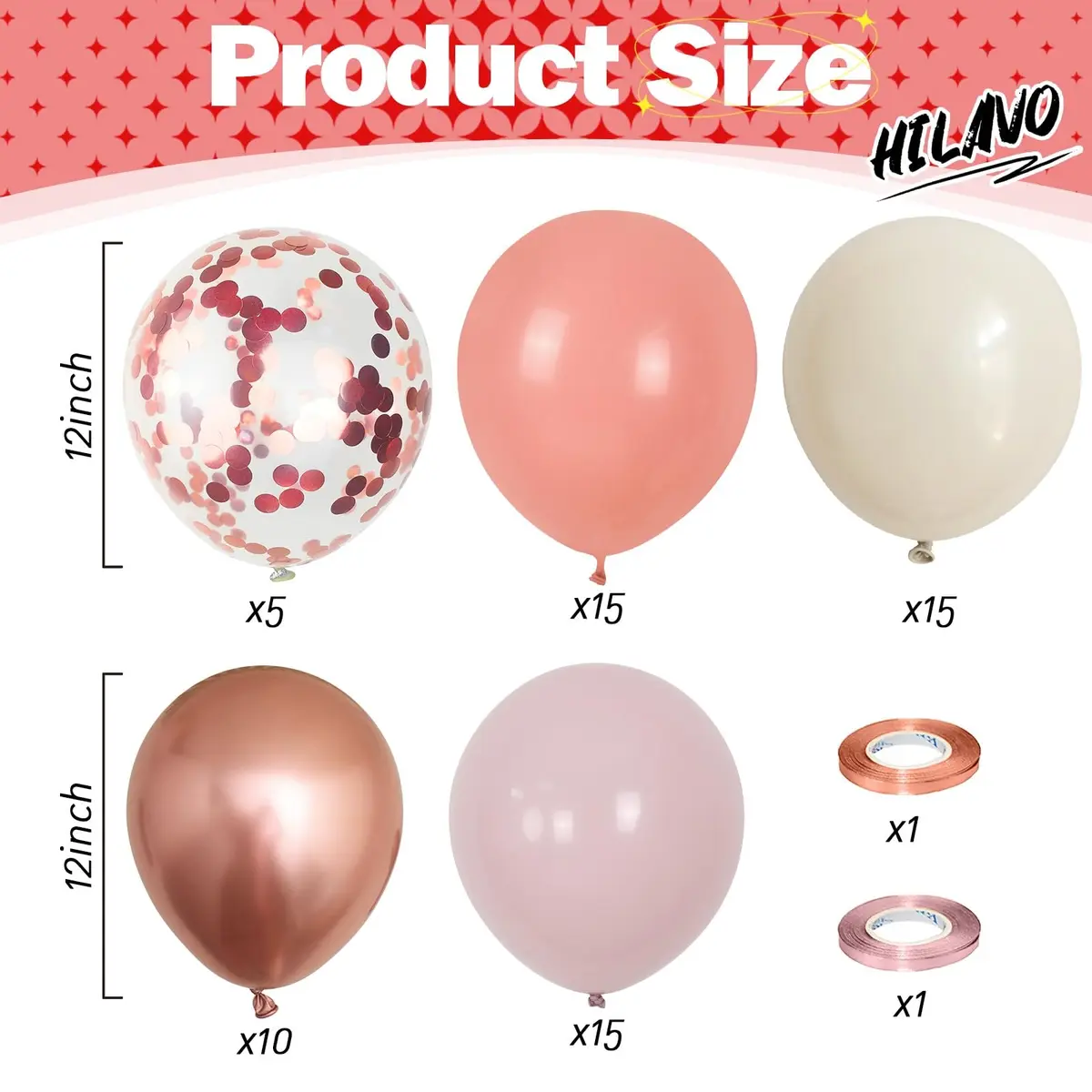 HILAVO Dusty Pink Balloon Set, 60Pcs 12 Inch Retro Blush Pink White Sand Nude Latex Balloon with Metallic Confetti Rose Pink Helium Balloon for Girls Women Birthday Party Baby Shower Boho Decoration Supplies - view 2