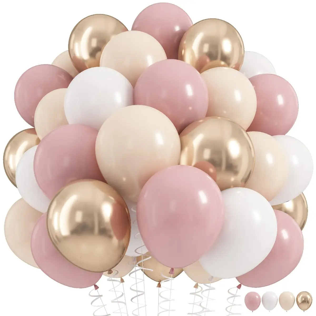 HILAVO Dusty Pink Balloons 60 Pcs 12 Inch | Assorted Colors for Birthday Decorations - main product image