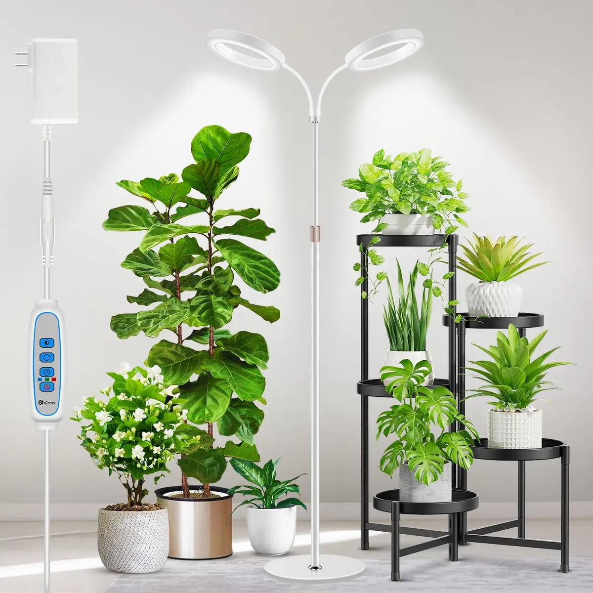 Aumtrly Full Spectrum LED Grow Light with 175cm (68") Stand & Dual Heads | 168 LEDs, 3 Color Modes, 5-Level Dimming, 16-Hour Timer - main product image