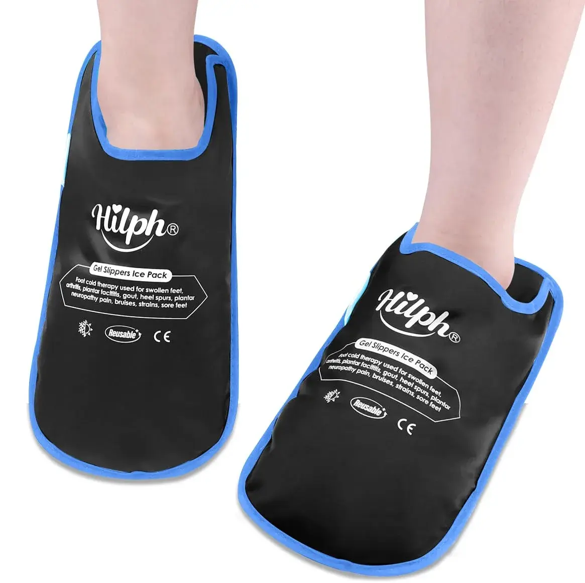 Hilph Foot Ice Pack Slippers, Black, 2-Pack | Reusable Hot & Cold Therapy for Foot Pain Relief - main product image