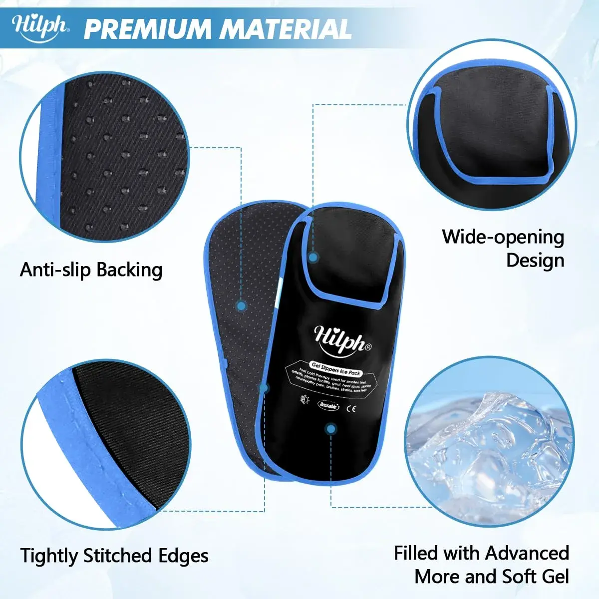 Hilph Foot Ice Pack Slippers, Black, 2-Pack | Reusable Hot & Cold Therapy for Foot Pain Relief - view 5