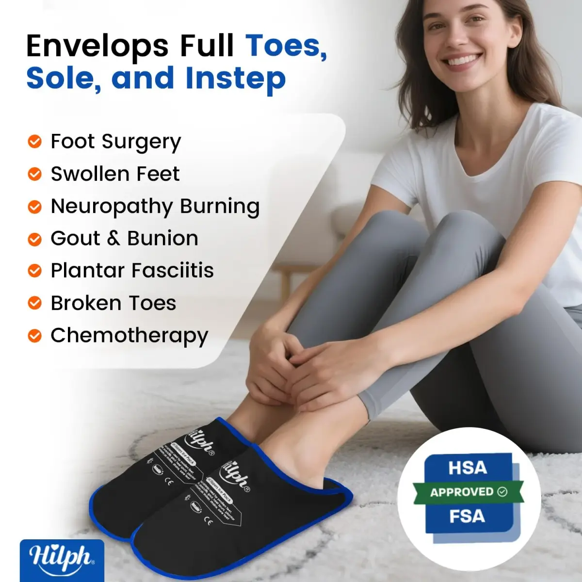 Hilph Foot Ice Pack Slippers, Black, 2-Pack | Reusable Hot & Cold Therapy for Foot Pain Relief - view 2