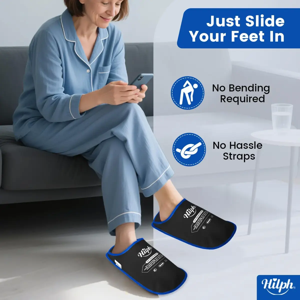 Hilph Foot Ice Pack Slippers, Black, 2-Pack | Reusable Hot & Cold Therapy for Foot Pain Relief - view 3