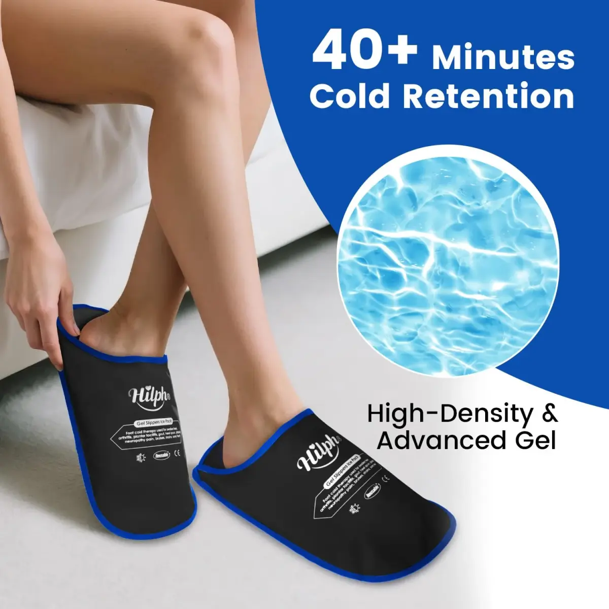 Hilph Foot Ice Pack Slippers, Black, 2-Pack | Reusable Hot & Cold Therapy for Foot Pain Relief - view 4