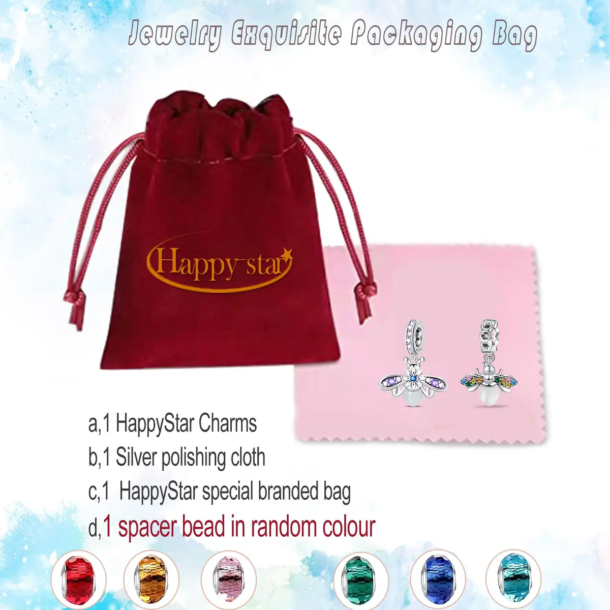 HappyStar 925 Sterling Silver Charm Beads for Bracelets & Necklaces | Unique Dangle Pendants with Spacer Beads (70-120 chars) - view 5
