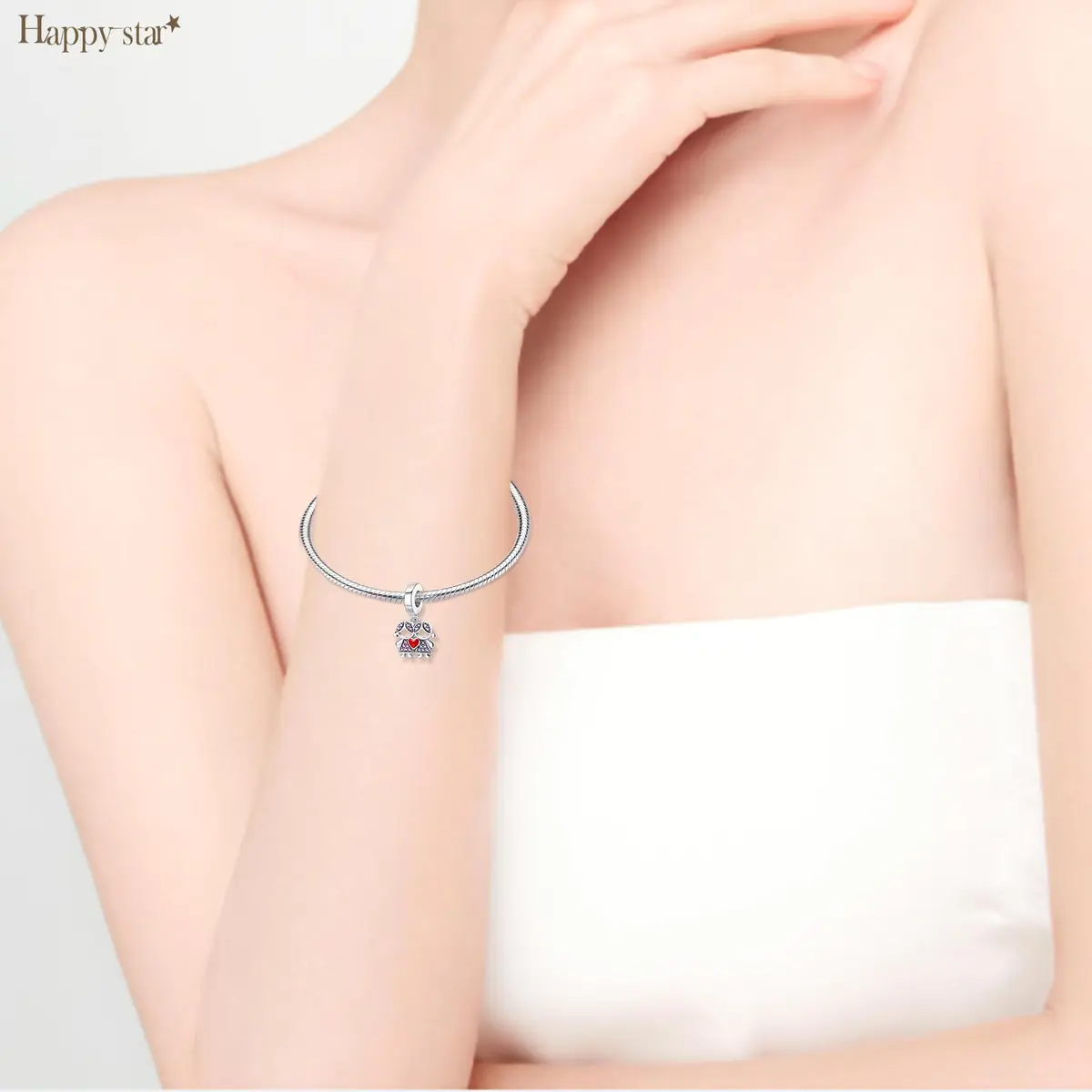 HappyStar 925 Sterling Silver Charms for Bracelets & Necklaces | Bead Pendants with Zircon (4.6mm, 5mm) | Gift for Couples & Sisters - view 6