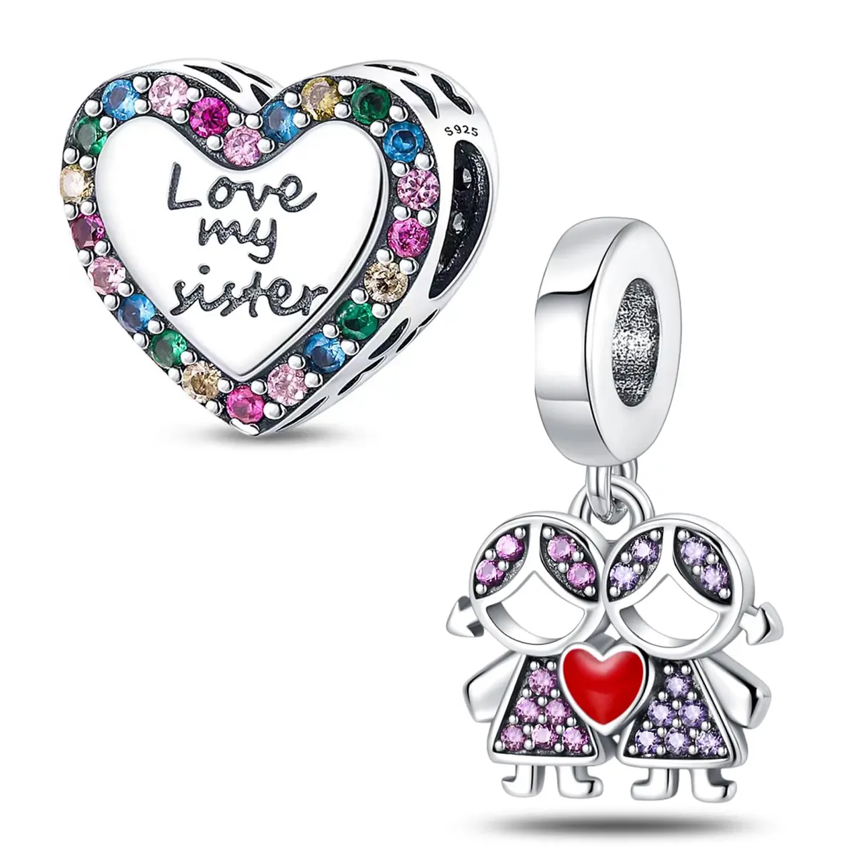 HappyStar 925 Sterling Silver Charms for Bracelets & Necklaces | Bead Pendants with Zircon (4.6mm, 5mm) | Gift for Couples & Sisters - view 8