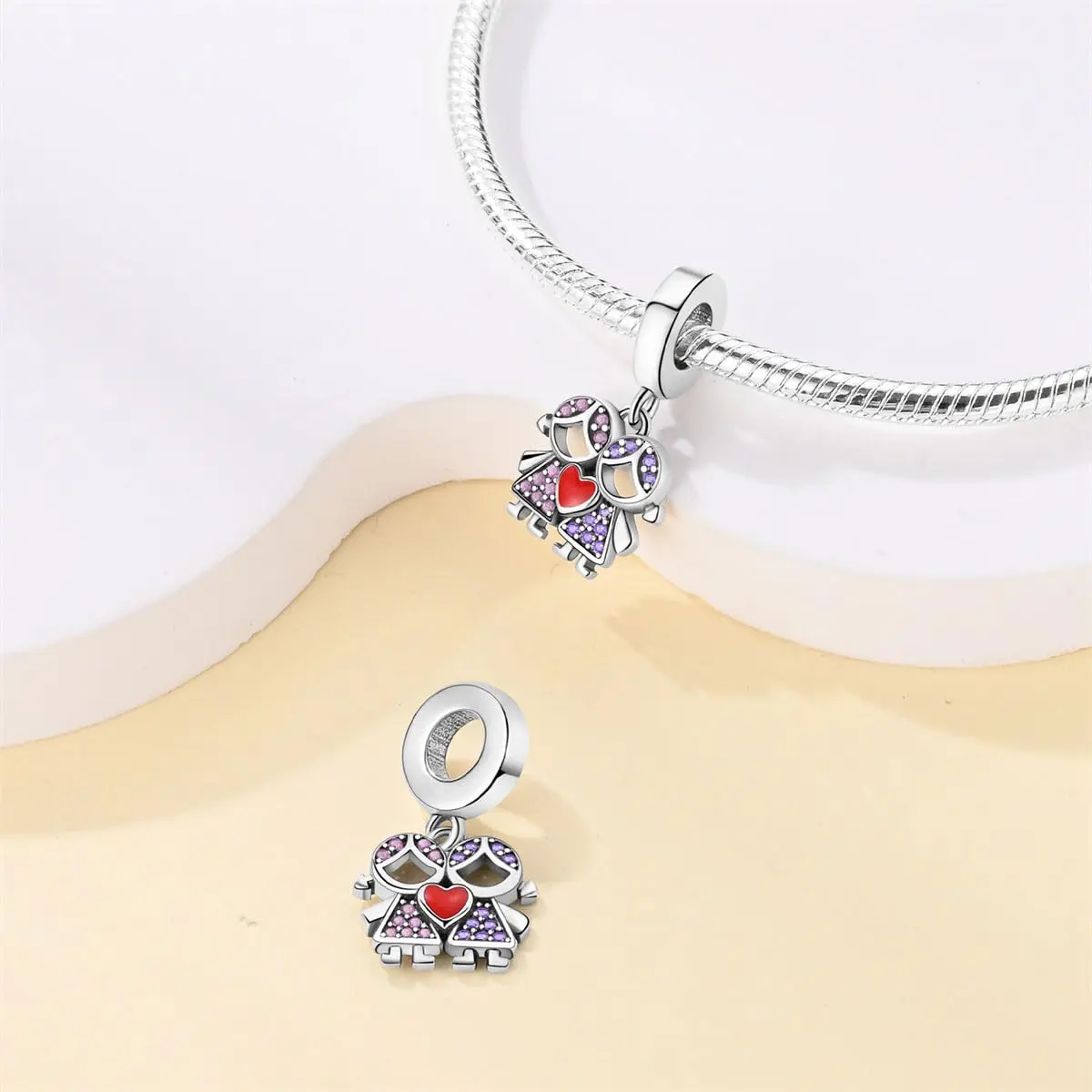 HappyStar 925 Sterling Silver Charms for Bracelets & Necklaces | Bead Pendants with Zircon (4.6mm, 5mm) | Gift for Couples & Sisters - view 3