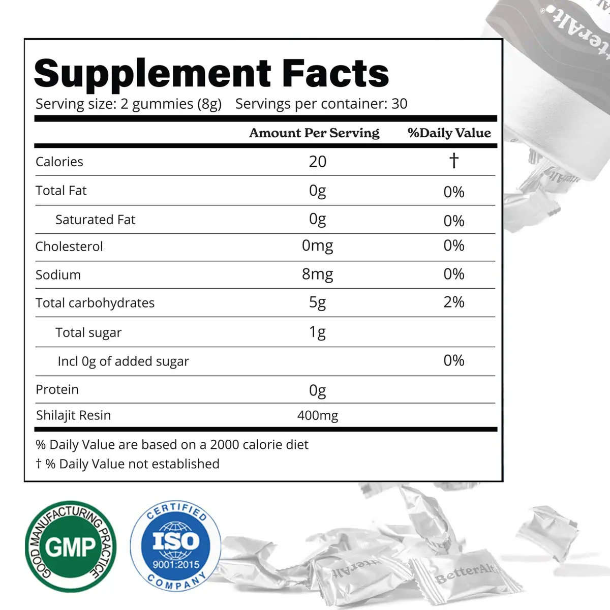 Better Alt Pure Himalayan Shilajit Gummies 60 Count | High Potency Gold Grade | Energy & Immunity Support - view 6
