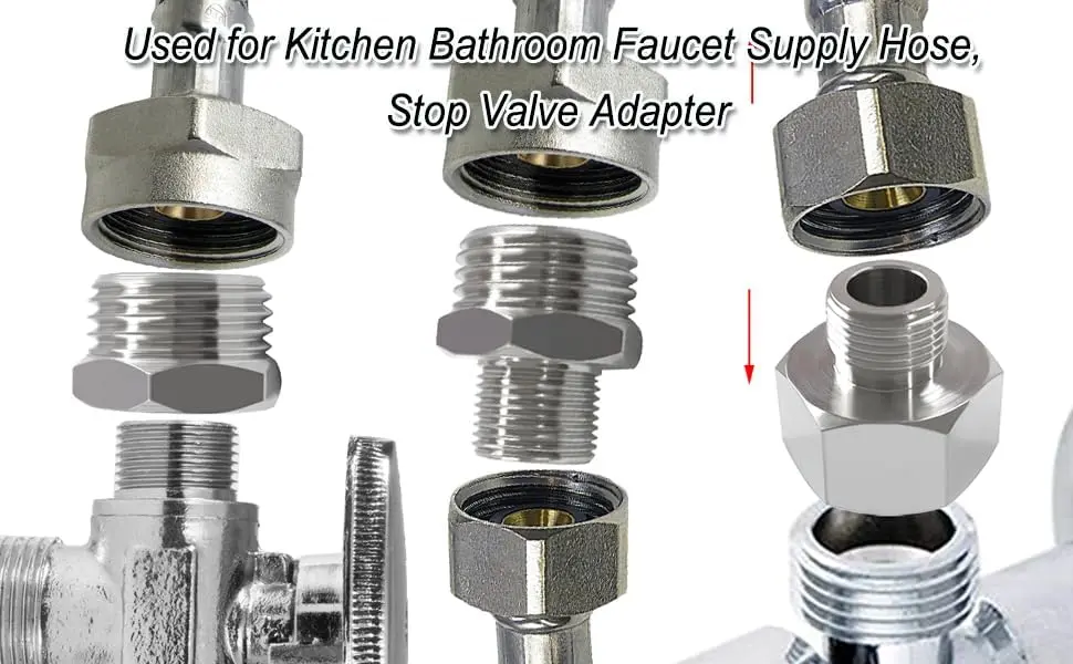 beduan 3/8" Comp Female to 1/2" G Male Stainless Steel Water Line Adapter Set (2-Pack) | Connects Old Shutoff Valves to Modern Faucet Supply Lines - view 3