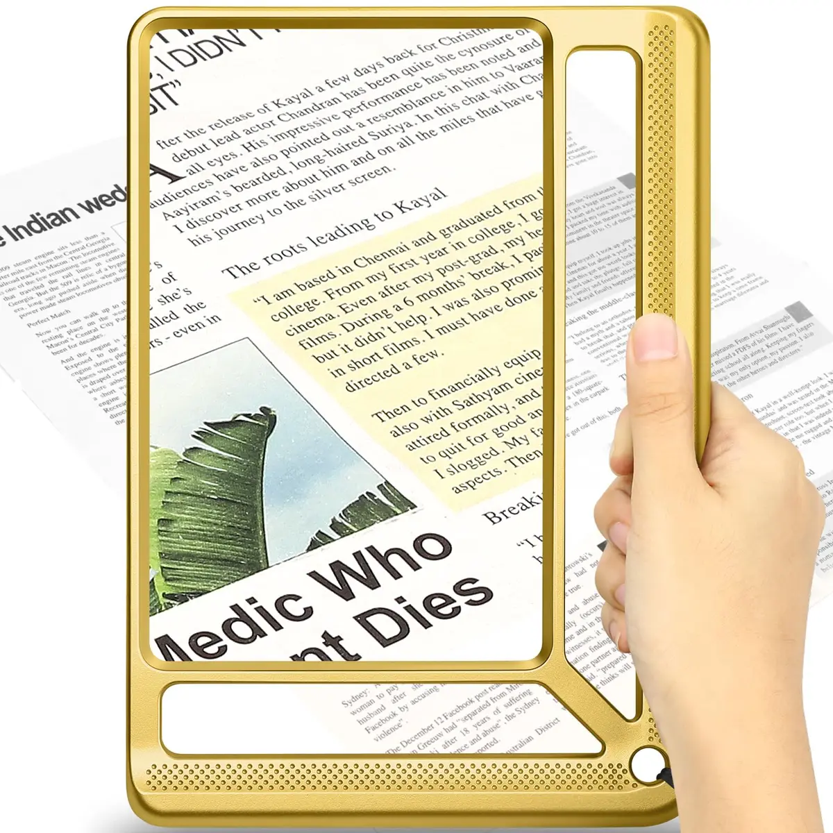 AKKYCVS Gold 5X Full Page Magnifier | Lightweight Rectangular Magnifier for Seniors and Low Vision - main product image