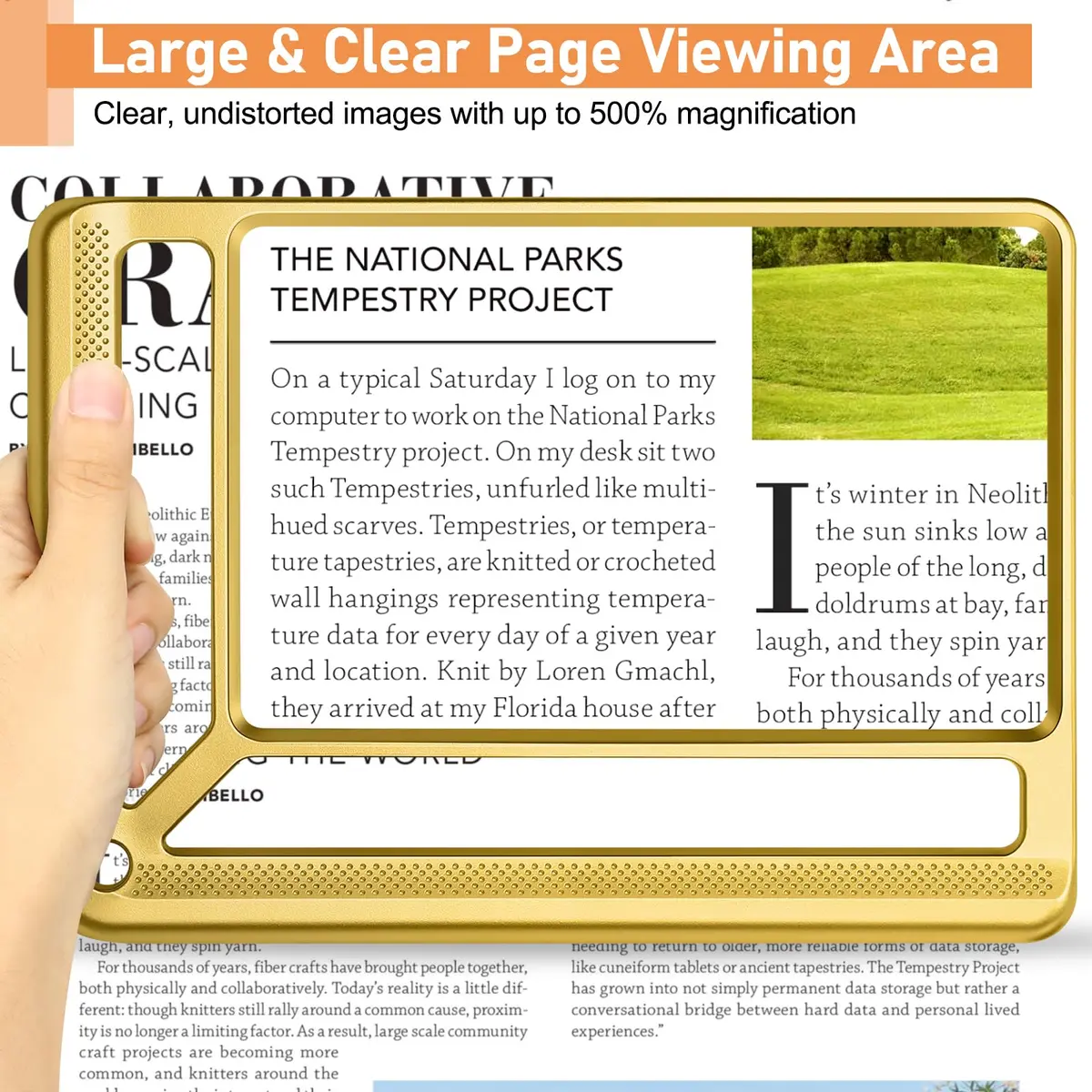 AKKYCVS Gold 5X Full Page Magnifier | Lightweight Rectangular Magnifier for Seniors and Low Vision - view 2