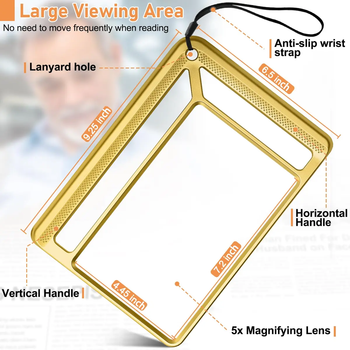 AKKYCVS Gold 5X Full Page Magnifier | Lightweight Rectangular Magnifier for Seniors and Low Vision - view 4