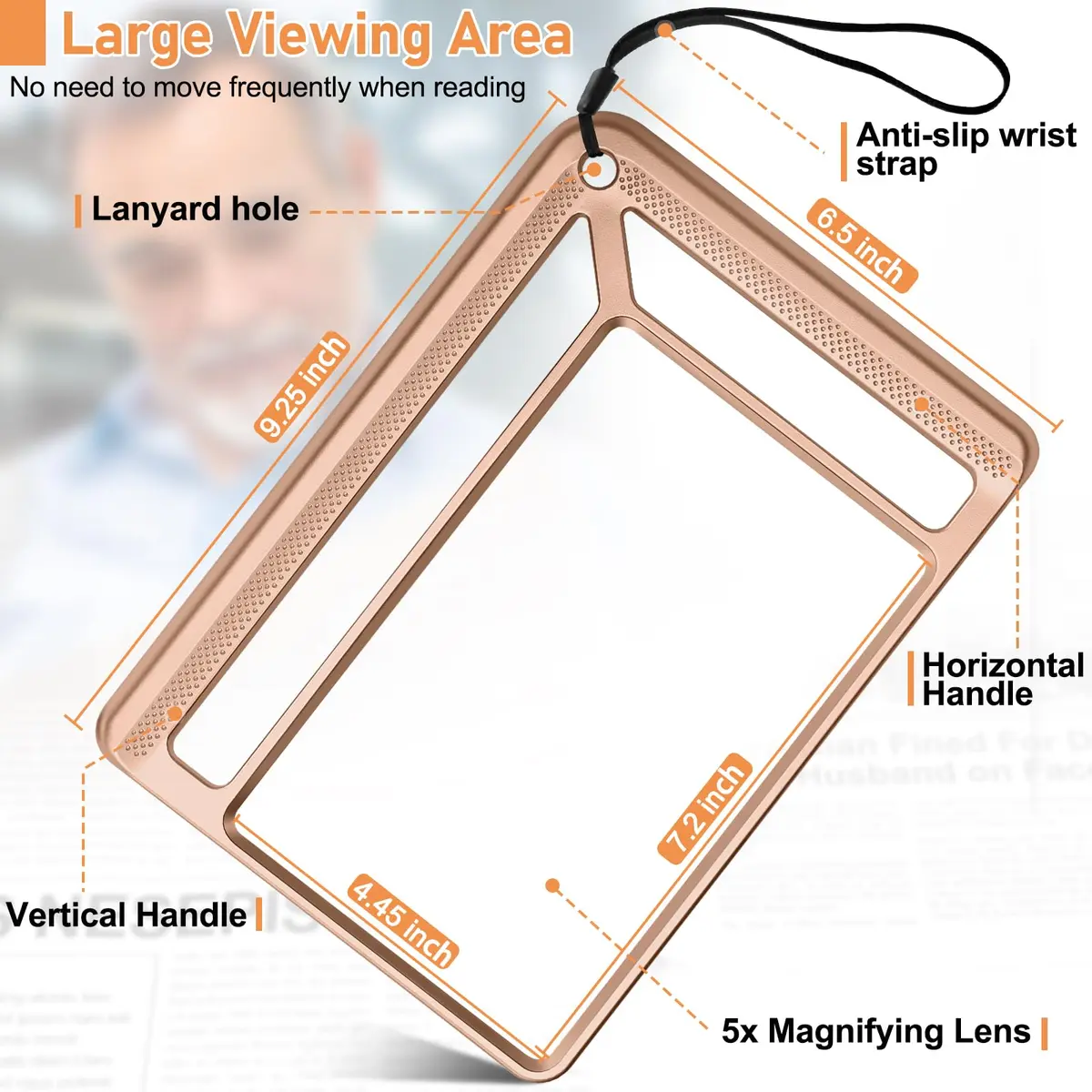 AKKYCVS 5X Full Page Magnifying Glass with Handle | 12.7cm (5 Inch) Viewing Area - view 4