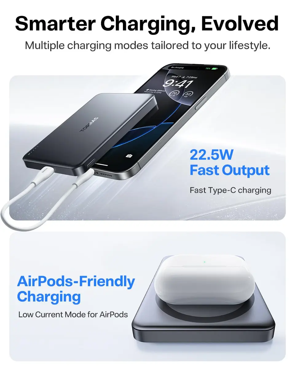 TORRAS MiniMag Power Bank 10,000mAh | Ultra-Slim Magnetic Wireless Portable Charger for iPhone - view 5