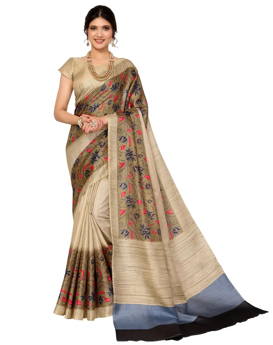 Yashika Women's Printed Art Silk Woven Saree with Unstitched Blouse - Grey, 280cm Length | Versatile Festive Wear - main product image
