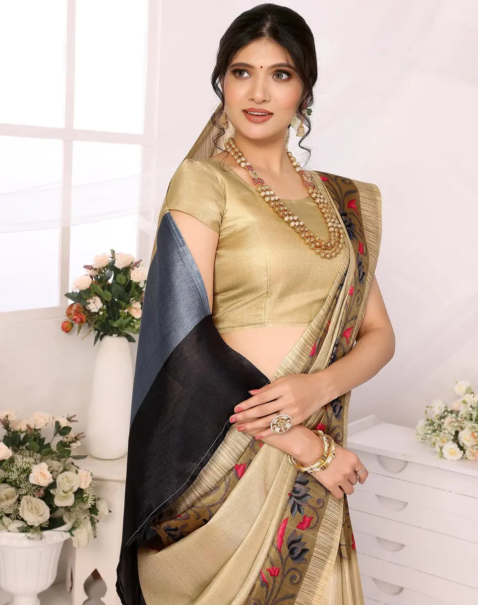 Yashika Women's Printed Art Silk Woven Saree with Unstitched Blouse - Grey, 280cm Length | Versatile Festive Wear - view 2