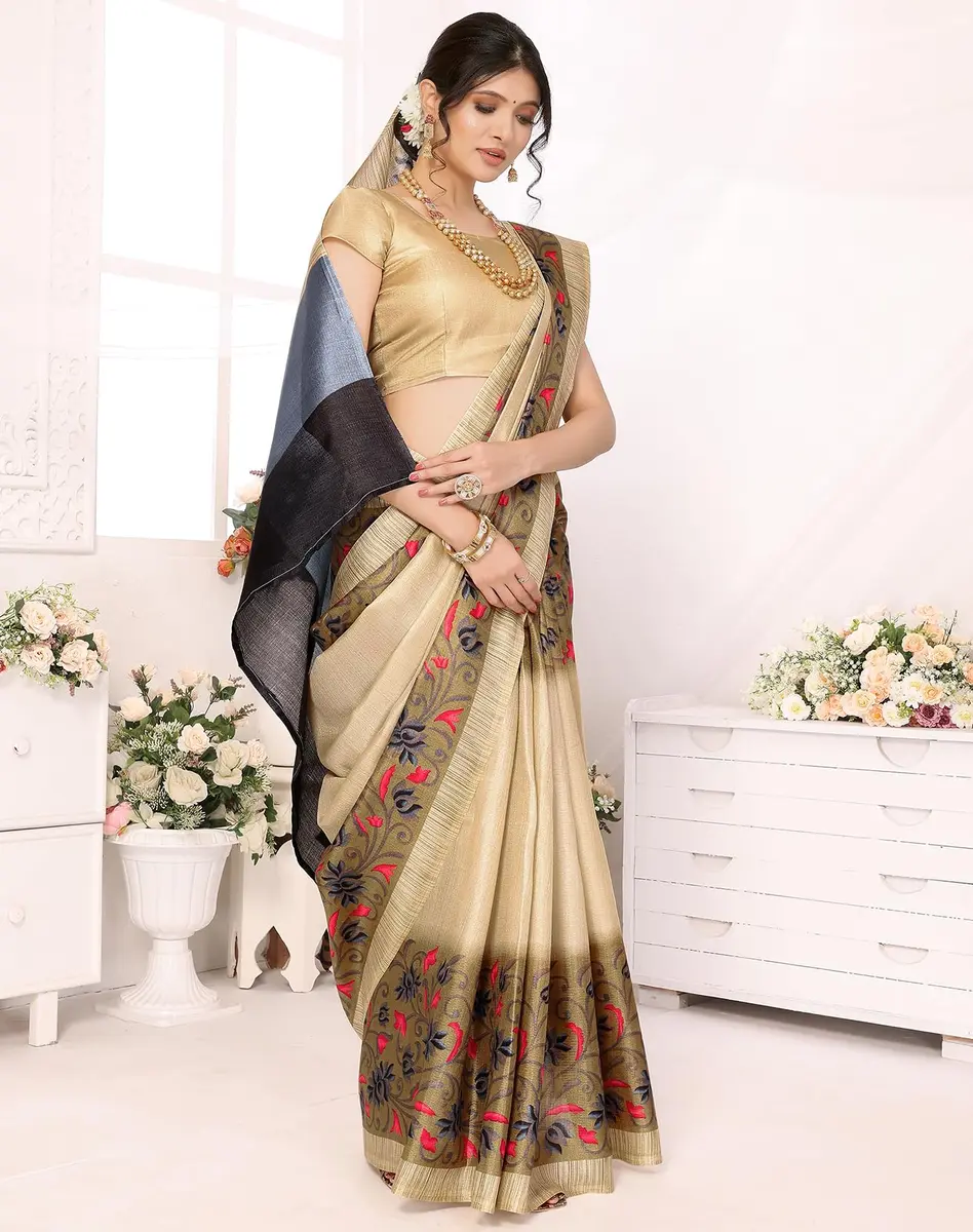 Yashika Women's Printed Art Silk Woven Saree with Unstitched Blouse - Grey, 280cm Length | Versatile Festive Wear - view 3