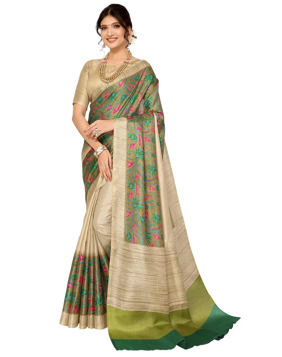 Yashika Women's Printed Art Silk Woven Saree with Unstitched Blouse - Grey, 280cm Length | Versatile Festive Wear - main product image