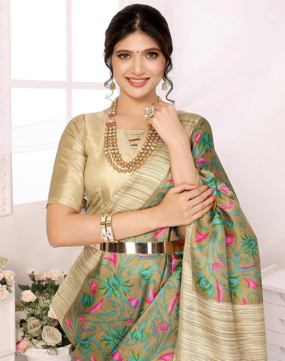 Yashika Women's Printed Art Silk Woven Saree with Unstitched Blouse - Grey, 280cm Length | Versatile Festive Wear - view 2