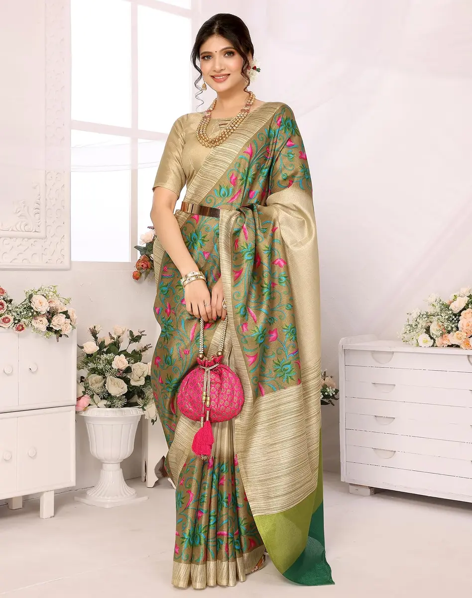 Yashika Women's Printed Art Silk Woven Saree with Unstitched Blouse - Grey, 280cm Length | Versatile Festive Wear - view 3