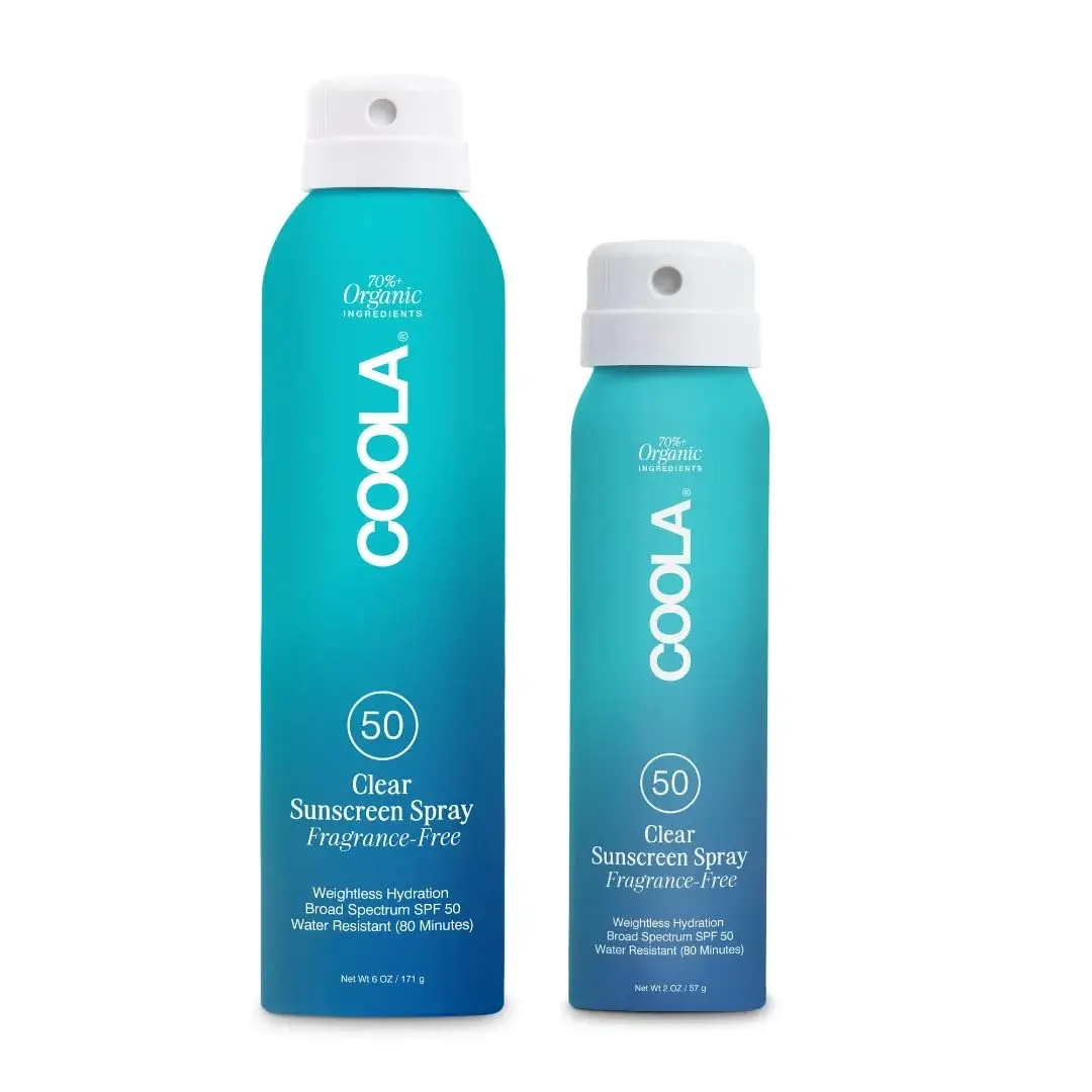 COOLA Clear Sunscreen Spray SPF 50, Fragrance Free, 2 Pack, 177ml (6 Fl Oz) & 59ml (2 Fl Oz) | Broad Spectrum Protection - main product image