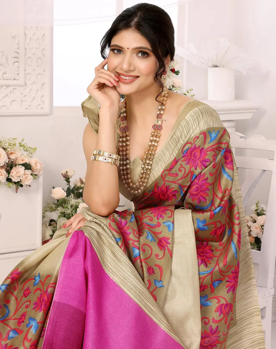 Yashika Women's Printed Woven Art Silk Saree with Unstitched Blouse, Purple 01, 280cm (109in) Length - view 2