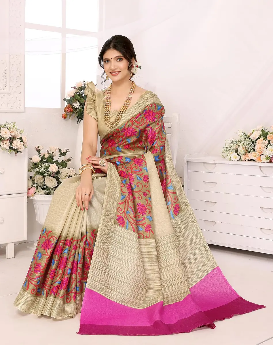 Yashika Women's Printed Woven Art Silk Saree with Unstitched Blouse, Purple 01, 280cm (109in) Length - view 3