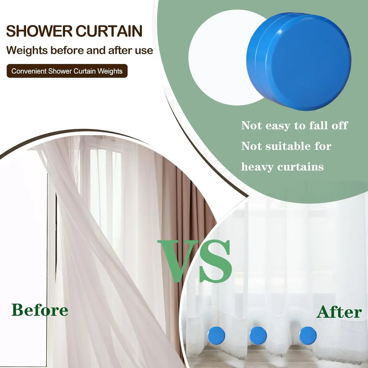 EMLTHORY 6 PCS Shower Curtain Weights Bottom | Heavy Duty Magnet Clips for Drapery & Liners - view 4