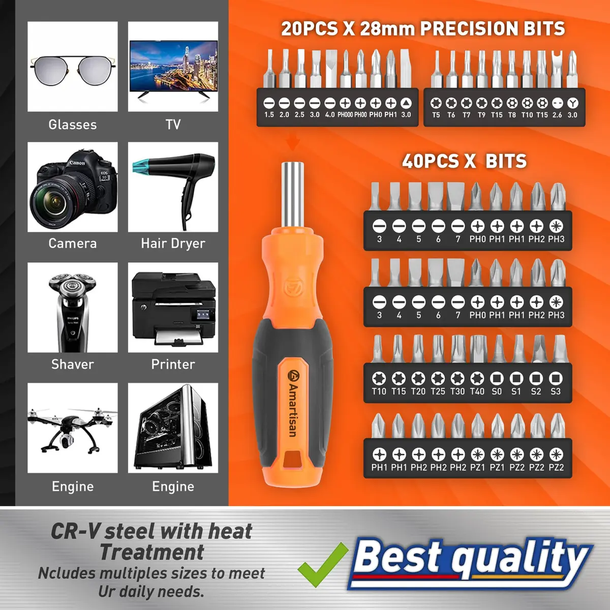 Amartisan 86-Piece Magnetic Screwdriver Set with Case | 3.43 lbs (1.56 kg) Tools for Men - view 6