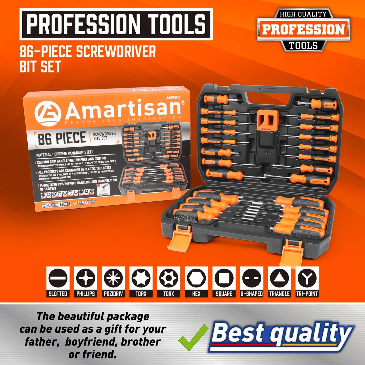 Amartisan 86-Piece Magnetic Screwdriver Set with Case | 3.43 lbs (1.56 kg) Tools for Men - view 2