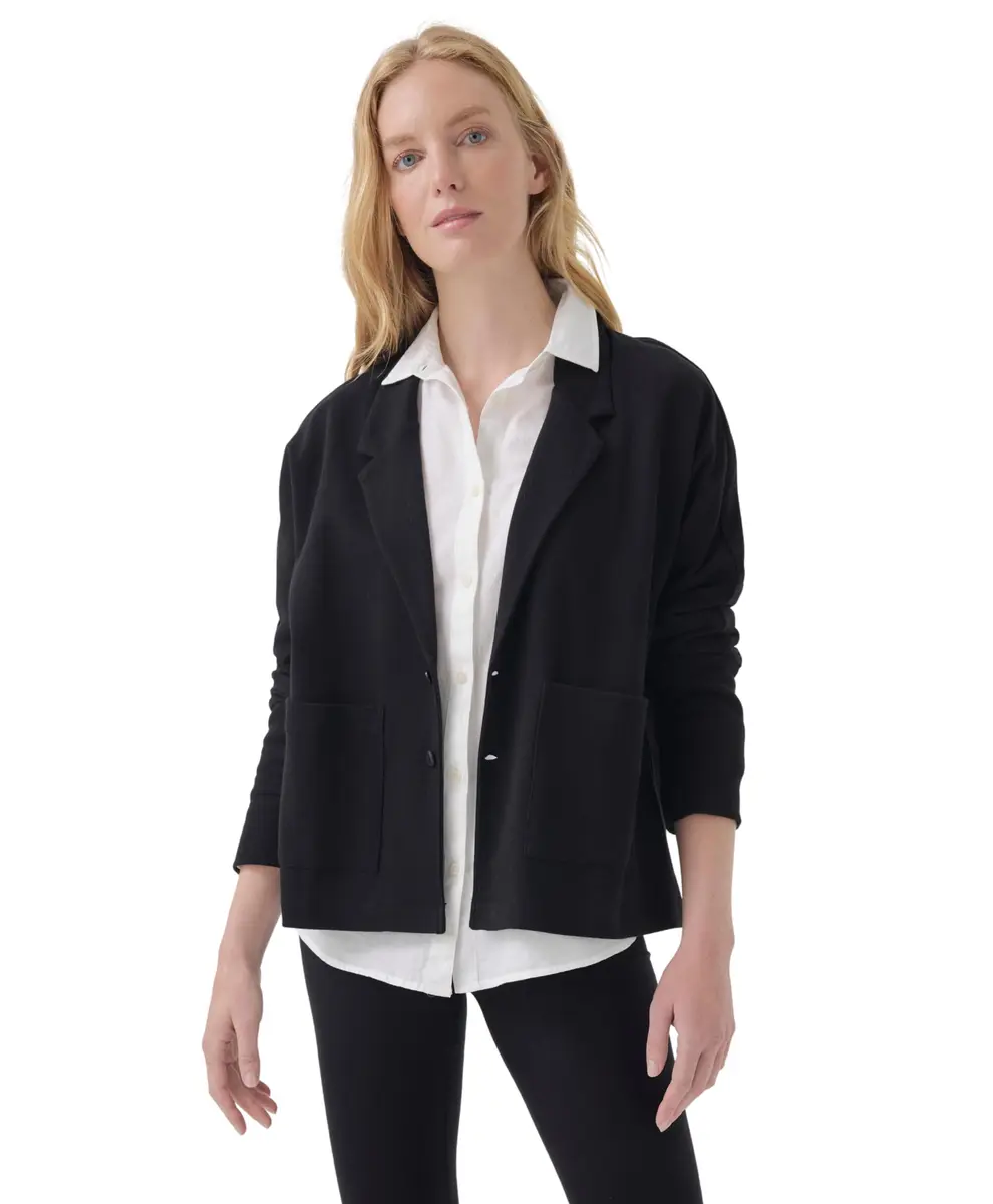 Pact Organic Cotton Women's Relaxed Blazer Black | Breathable, Sustainable Fit (70-120 chars) - main product image