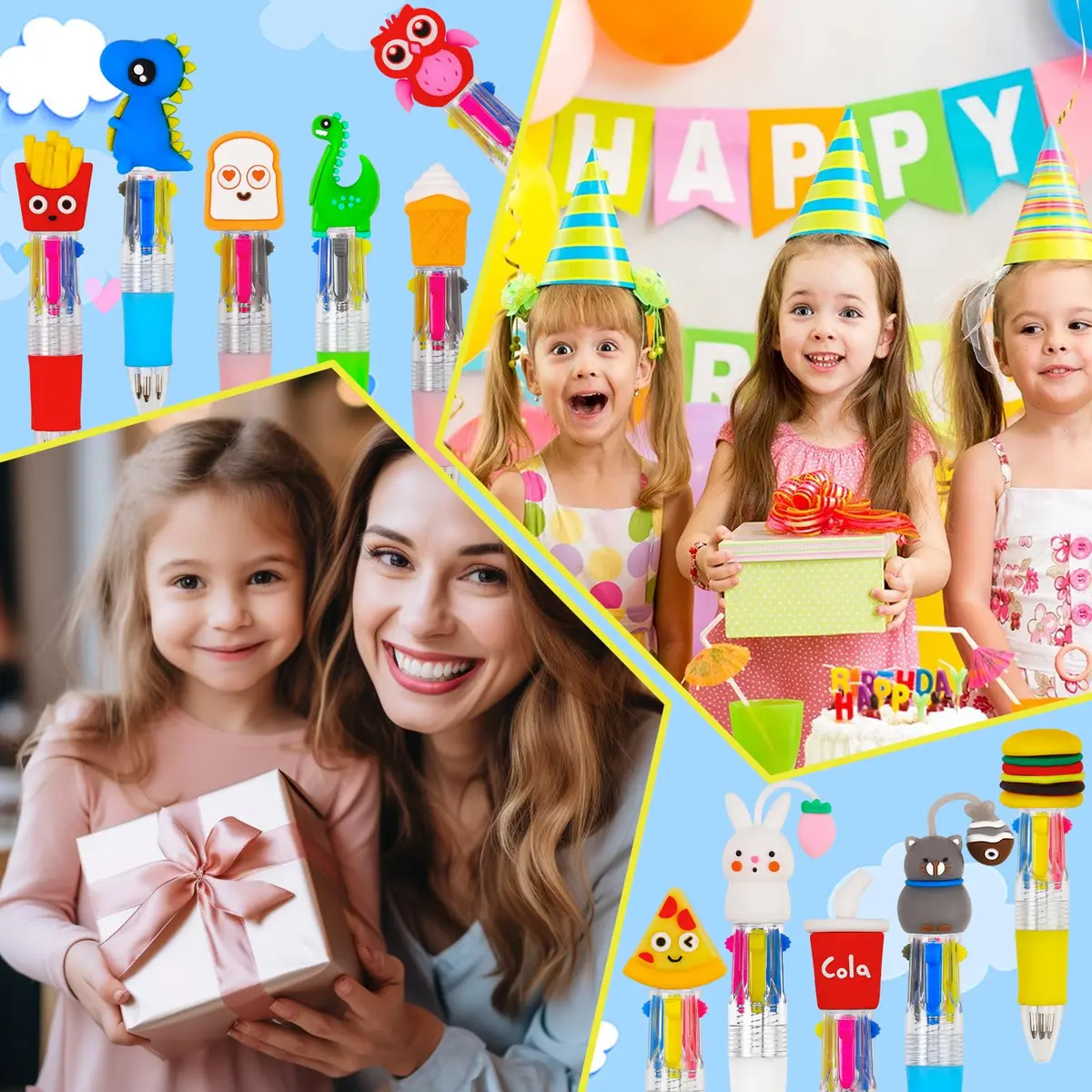 CZWZ 50Pcs Mini Multicolor Pens in One 4-in-1 Cute Pens Bulk for Kids, Ballpoint Pen for Birthdays and Children's Parties, Fun Pen Gifts Assorted Ink Kawaii Pen | 50 vibrant patterns, perfect for kids & parties - view 6