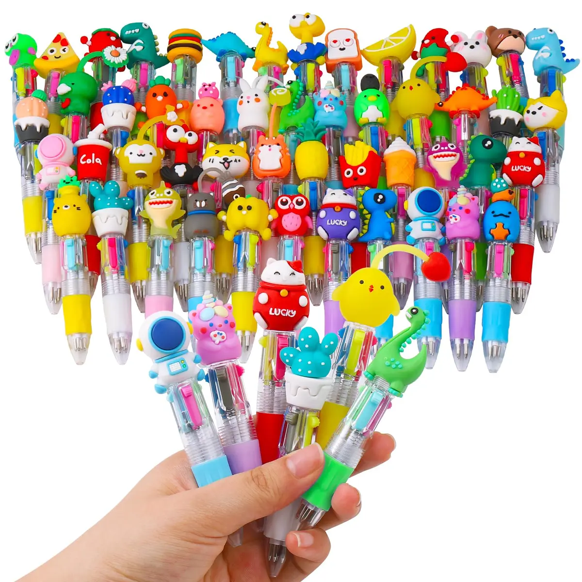 CZWZ 50Pcs Mini Multicolor Pens in One 4-in-1 Cute Pens Bulk for Kids, Ballpoint Pen for Birthdays and Children's Parties, Fun Pen Gifts Assorted Ink Kawaii Pen | 50 vibrant patterns, perfect for kids & parties - main product image