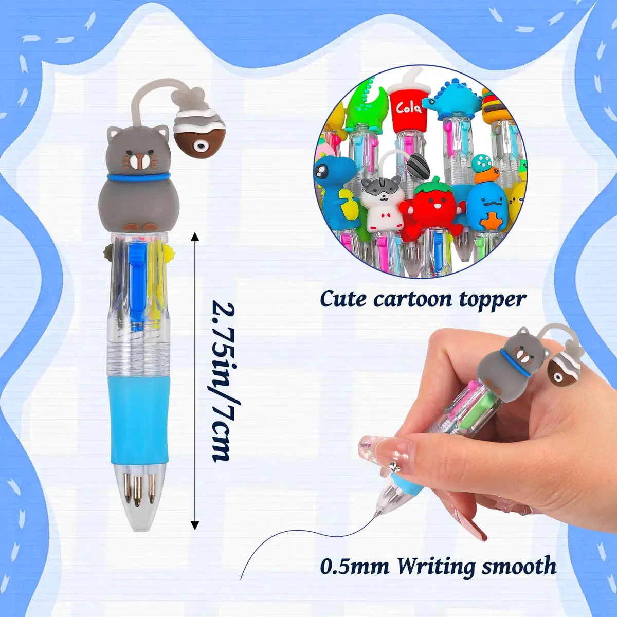 CZWZ 50Pcs Mini Multicolor Pens in One 4-in-1 Cute Pens Bulk for Kids, Ballpoint Pen for Birthdays and Children's Parties, Fun Pen Gifts Assorted Ink Kawaii Pen | 50 vibrant patterns, perfect for kids & parties - view 3