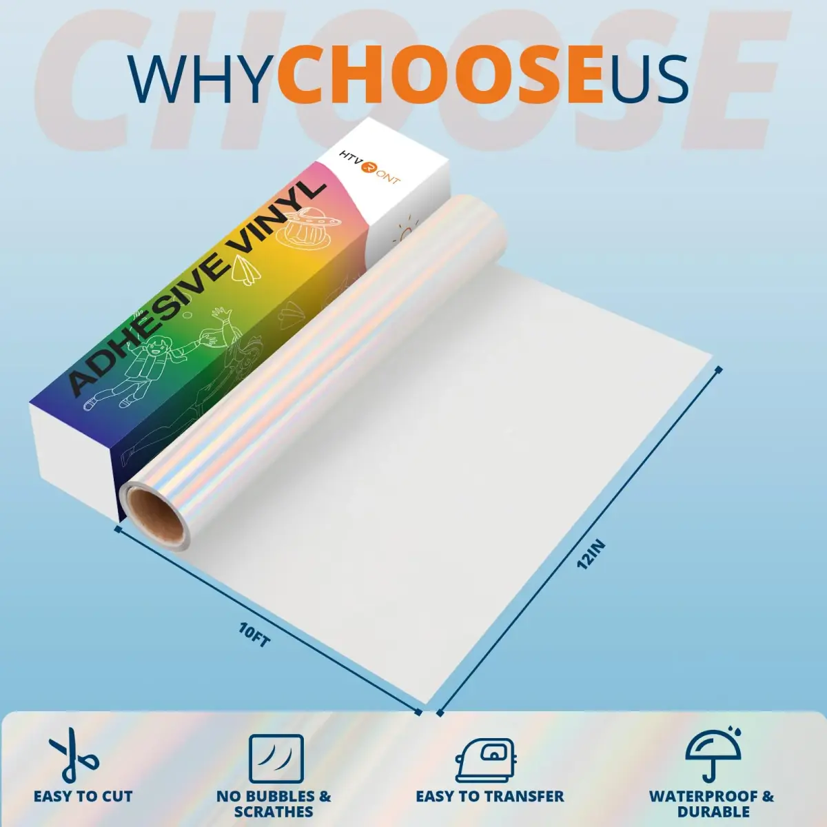 HTVRONT Holographic Silver Permanent Vinyl Roll 12" x 10FT | Easy Cut & Weed for Crafts - view 4