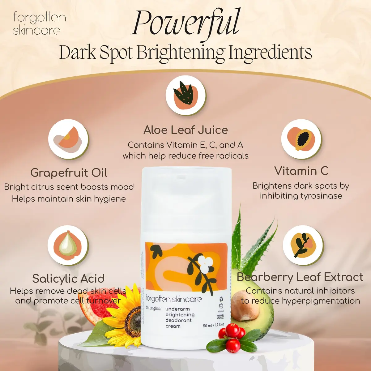 Forgotten Skincare Underarm Brightening Body Cream 50ml (1.7 Fl Oz) | Vitamin C & Salicylic Acid for Dark Underarms - view 5