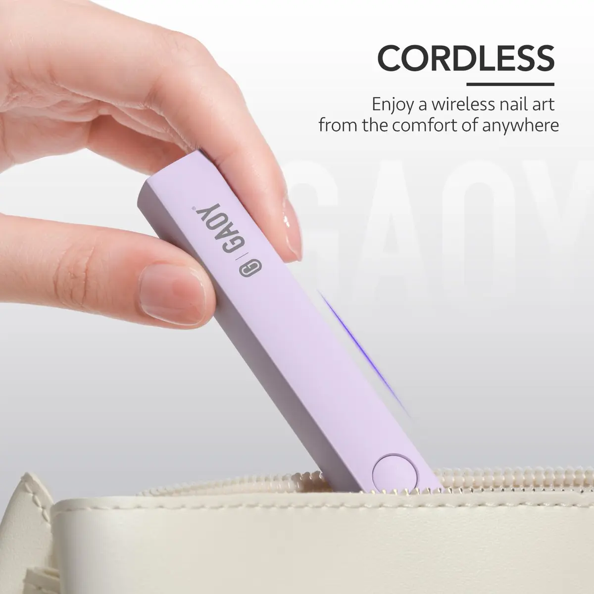 GAOY Handheld UV LED Nail Lamp for Gel Polish Curing 5.39in (13.7cm) Pale Purple | Quick Dry Cordless Manicure Tool - view 6