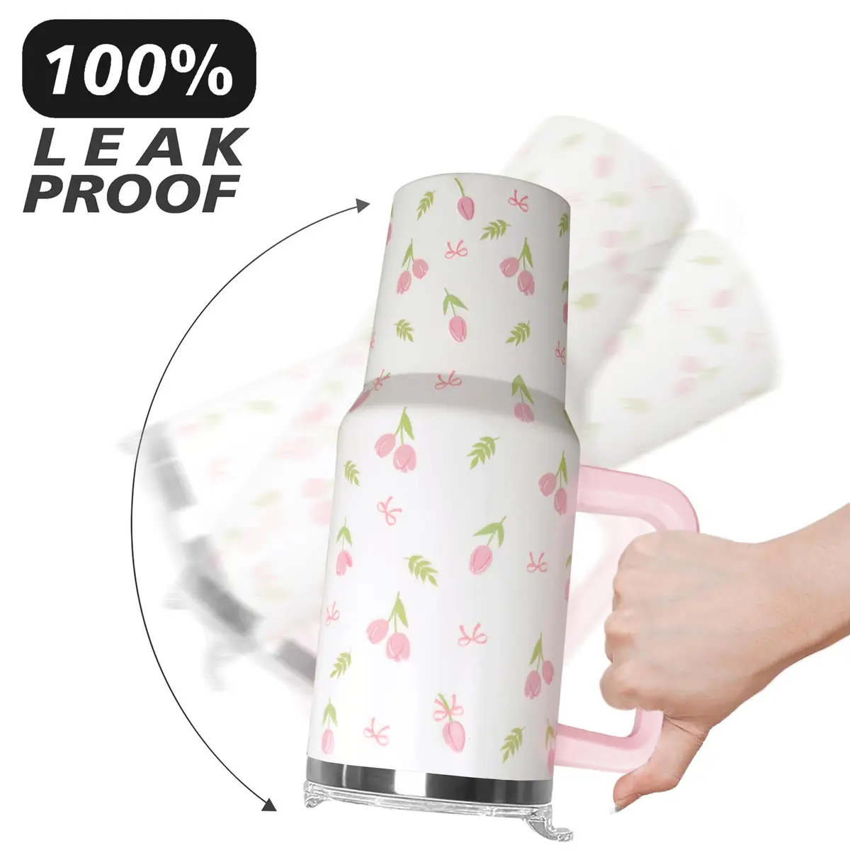 Ceovfoi 40 oz Tulip Bow Tumbler with Handle & Straw | Insulated Stainless Steel Flip Top Water Bottle - view 4