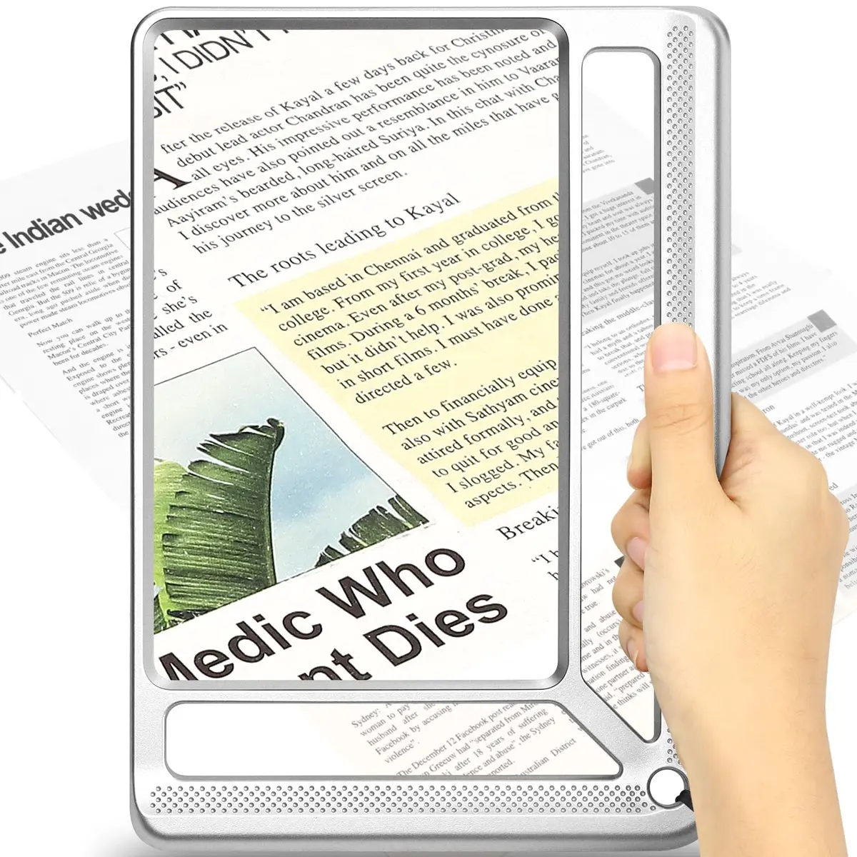 AKKYCVS 5X Full Page Magnifying Glass with Handle, 12.7cm x 17.8cm (5" x 7") Viewing Area | Lightweight Handheld Magnifier for Seniors & Low Vision - main product image