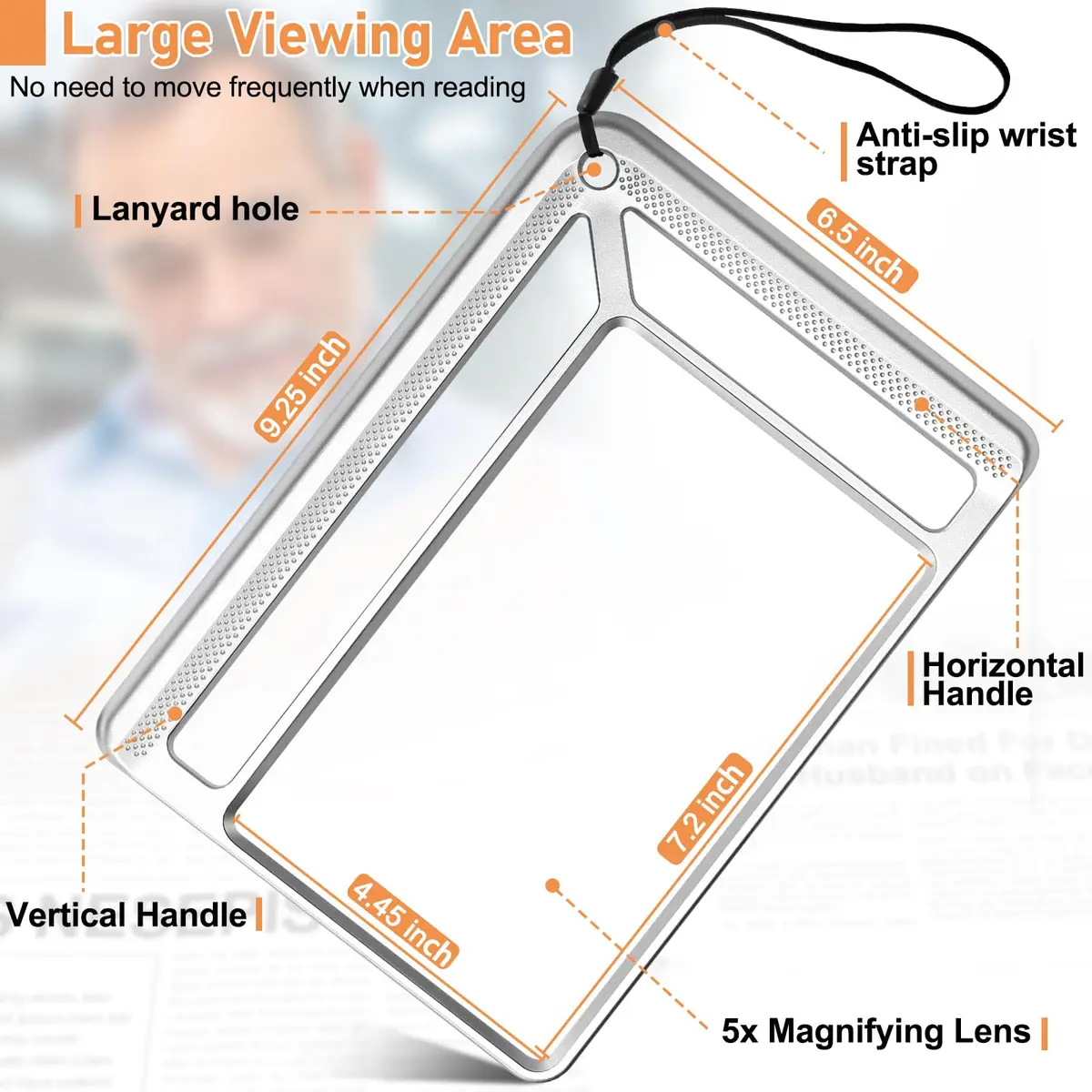 AKKYCVS 5X Full Page Magnifying Glass with Handle, 12.7cm x 17.8cm (5" x 7") Viewing Area | Lightweight Handheld Magnifier for Seniors & Low Vision - view 4