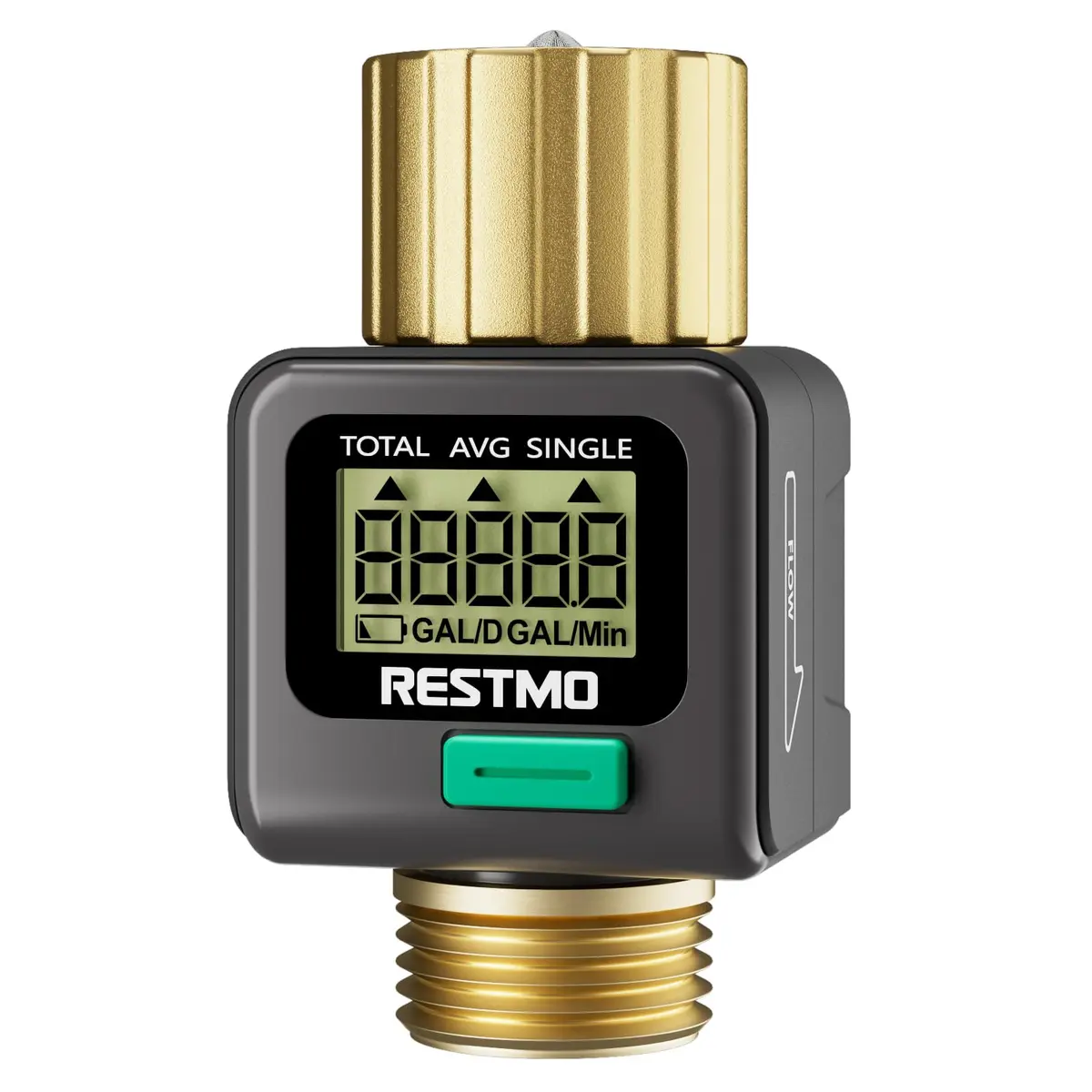 Restmo Water Flow Meter with Brass Inlet/Outlet, Measure Gallon/Liter Consumption & Flow Rate | 1-45.5 LPM (1-12 GPM) - main product image