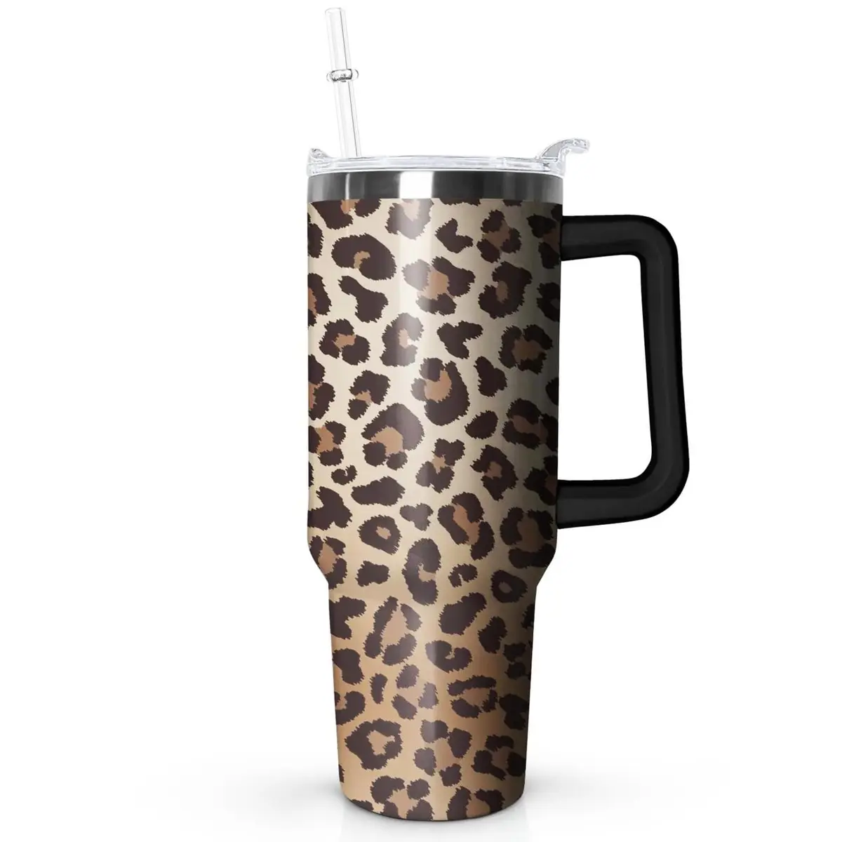 Ceovfoi 40 Oz Tumbler With Handle & Straw, Leopard Print Cheetah Coffee Travel Mug Cup, 1183ml (40 Fl Oz) | Cute Animal Print Insulated Water Bottle - main product image