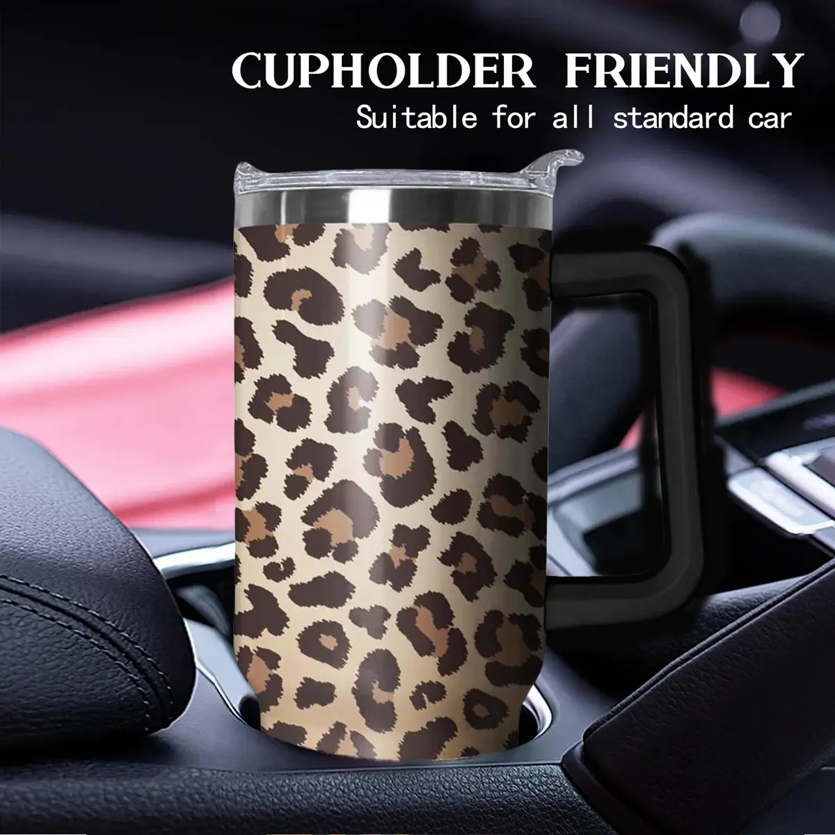 Ceovfoi 40 Oz Tumbler With Handle & Straw, Leopard Print Cheetah Coffee Travel Mug Cup, 1183ml (40 Fl Oz) | Cute Animal Print Insulated Water Bottle - view 6