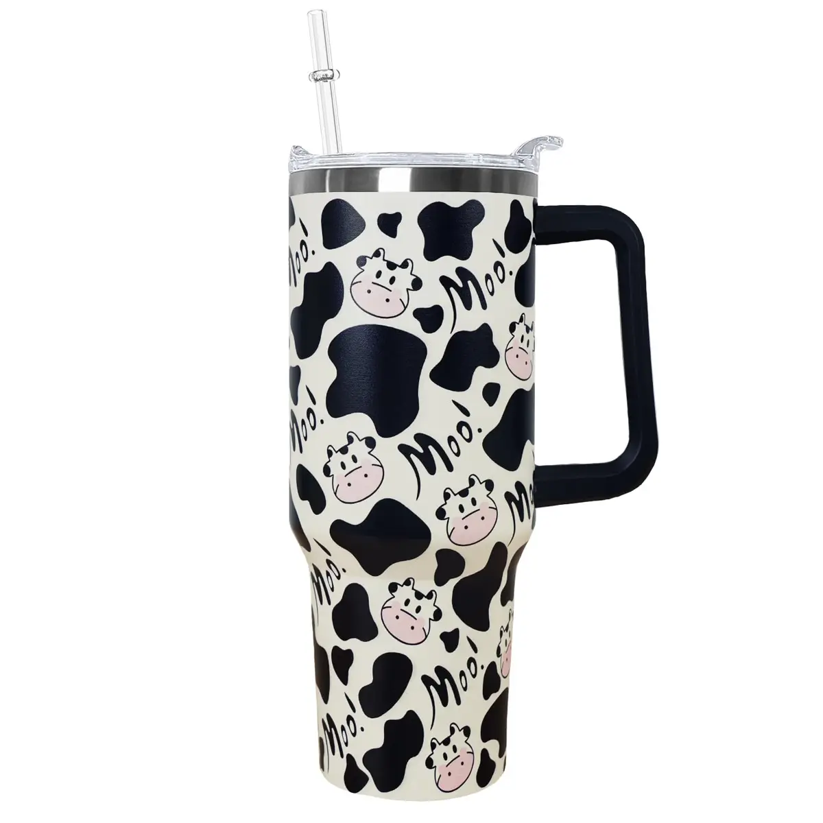 Ceovfoi 40 oz Cow Print Tumbler with Handle & Straw | Insulated Stainless Steel Travel Mug Cup - main product image