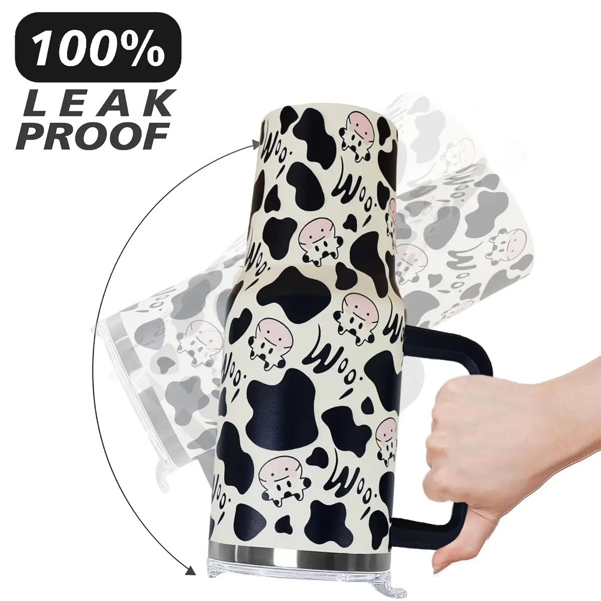 Ceovfoi 40 oz Cow Print Tumbler with Handle & Straw | Insulated Stainless Steel Travel Mug Cup - view 4